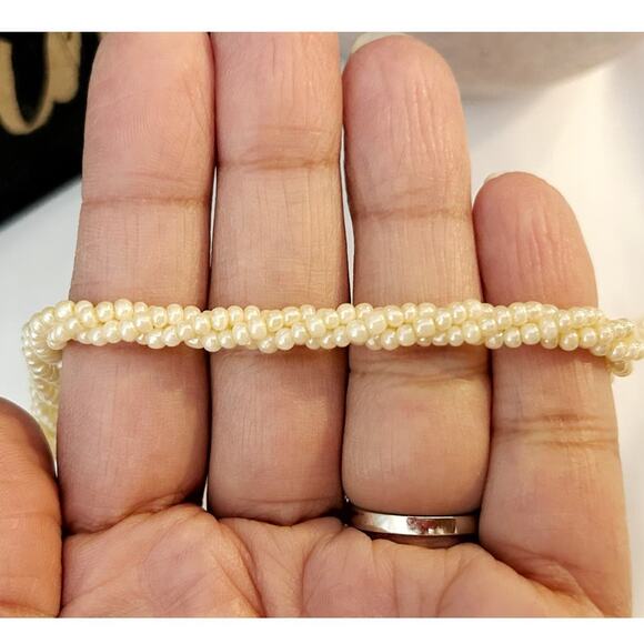 Vintage Ivory Twisted Beaded Bohemian Glass Necklace - Picture 2 of 3